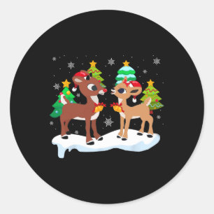 Rote Nase Rentier und Clarice Weihnachtsbaum Kinde Runder Aufkleber