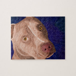 Rote Nasen-Pitbull mit einem blauen Hintergrund Puzzle