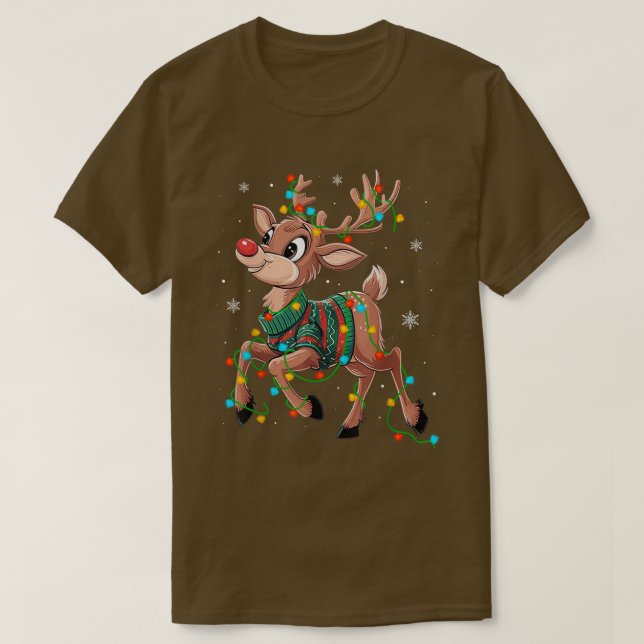 Rote Nasenrinne für Kinder und Weihnachtsfächer T-Shirt (Design vorne)