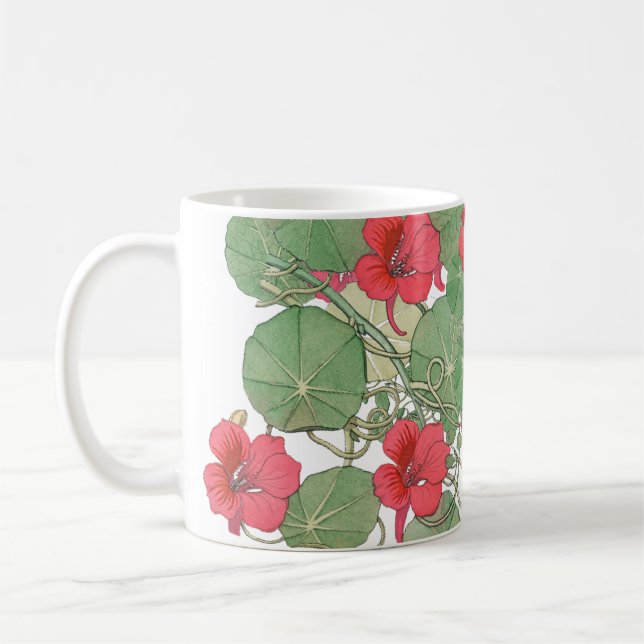 Rote Nasturtien | Antiker Lithograph 1896 Kaffeetasse (Links)