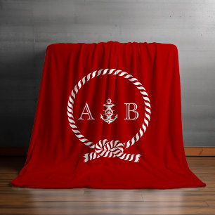 Rote Nautische Seile und Anker Mit Monogramm Fleecedecke