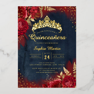 Rote Navy, Floral Quinceanera Folieneinladung