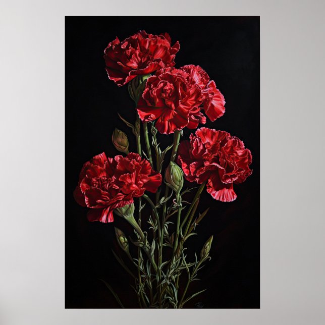 Rote Nelken Blume Art Print Poster (Vorne)