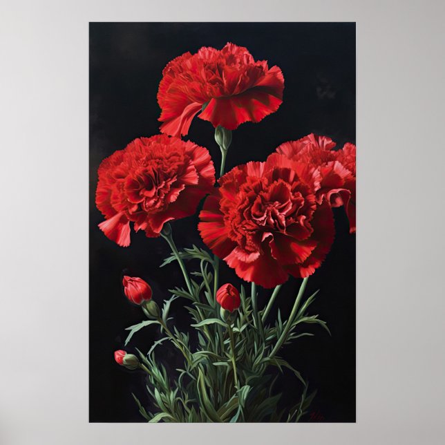 Rote Nelken Blume Art Print Poster (Vorne)