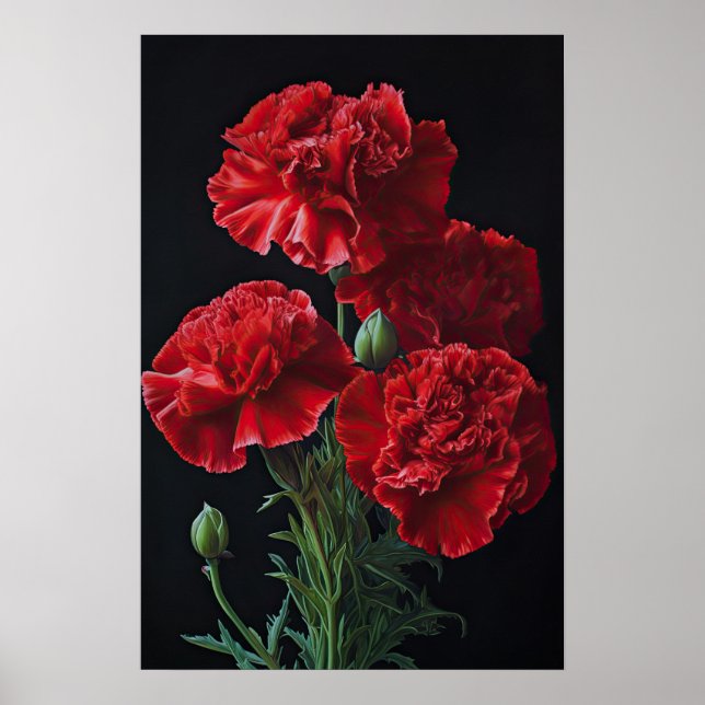 Rote Nelken Blume Art Print Poster (Vorne)