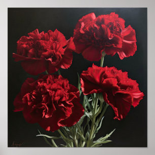 Rote Nelken Blume Art Print Poster