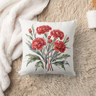 Rote Nelken Florale Blumen Aquarell Kissen