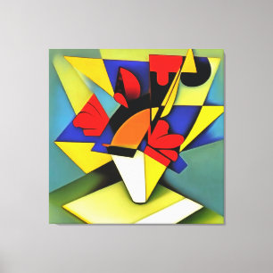 Rote Nelken in einer Vase geometrischer Abstrakter Leinwanddruck