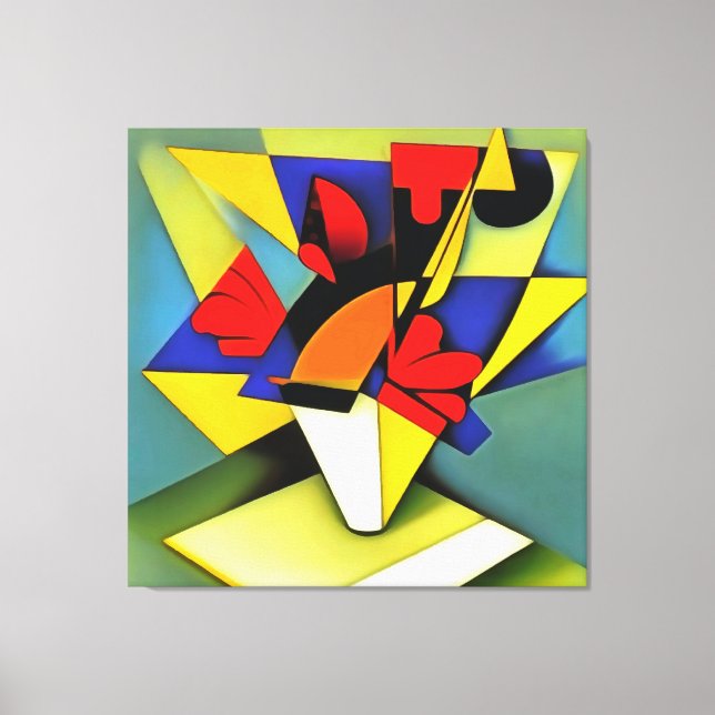 Rote Nelken in einer Vase geometrischer Abstrakter Leinwanddruck (Vorderseite)