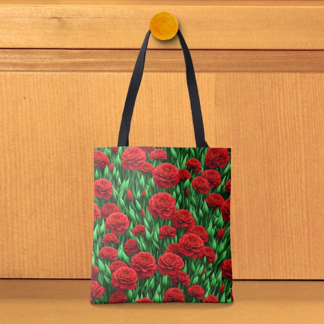 Rote Nelken-Tragetasche (Tote bag with red carnations)