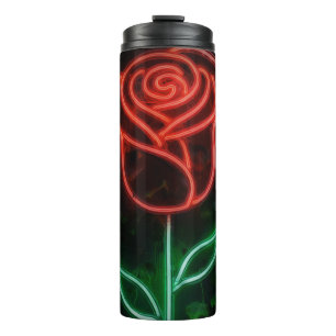 Rote Neonlicht-Leuchtende Rose Efeu Süß  Thermosbecher