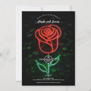 Rote Neonlicht leuchtende Rosen Efeu Hochzeit Einladung