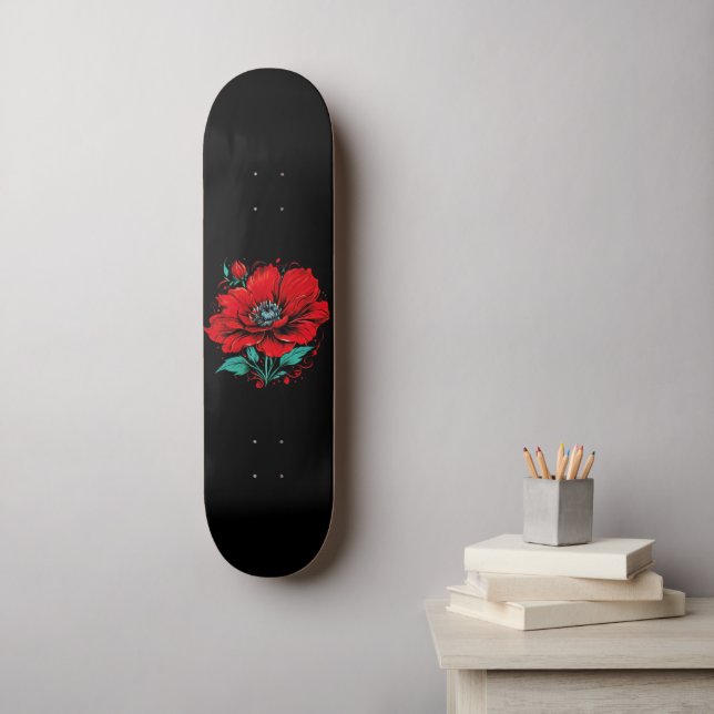 Rote Niedliche Blume Skateboard (Wandkunst)