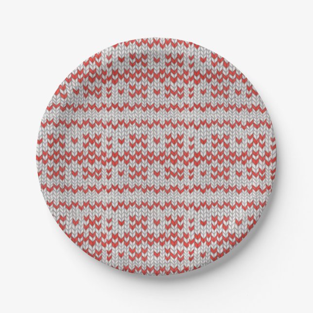 ROTE NORDISCHE STRICKOPTIK 7" Runde Pappteller (Vorderseite)