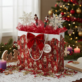 Rote Nussknacken Muster Weihnachtsschnee begrenzt Große Geschenktüte