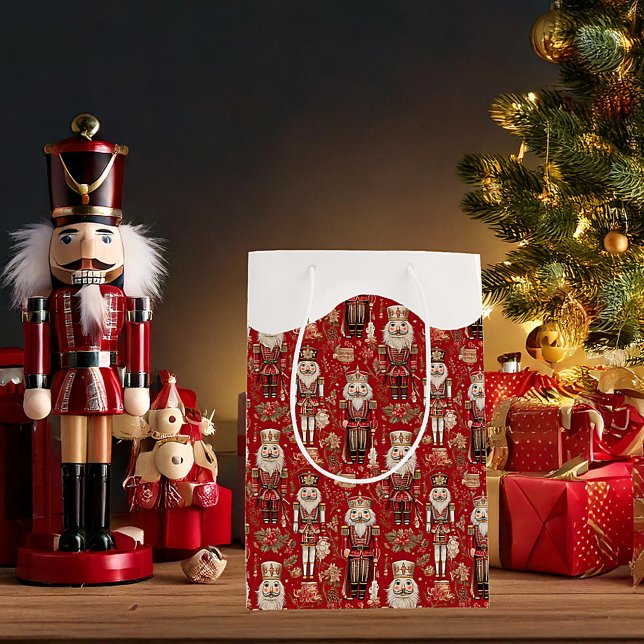 Rote Nussknacken Muster Weihnachtsschneedecke Mittlere Geschenktüte (Von Creator hochgeladen)