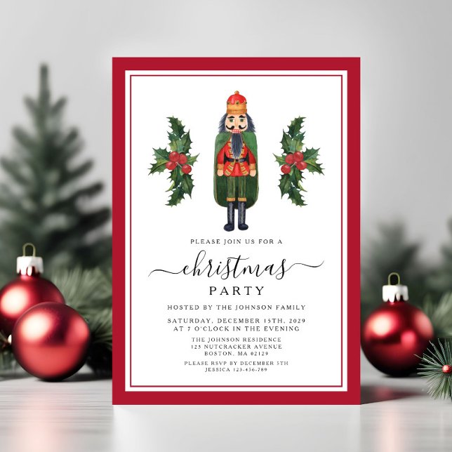 Rote Nussknacker-Weihnachtsfeier Einladung (Red Nutcracker Christmas Party Invitation)