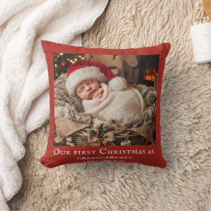 Rote Omas und Opas Erstes Weihnachten Baby Foto Kissen