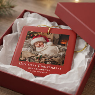 Rote Omas und Opas Erstes Weihnachts-Babys Foto  Keramikornament