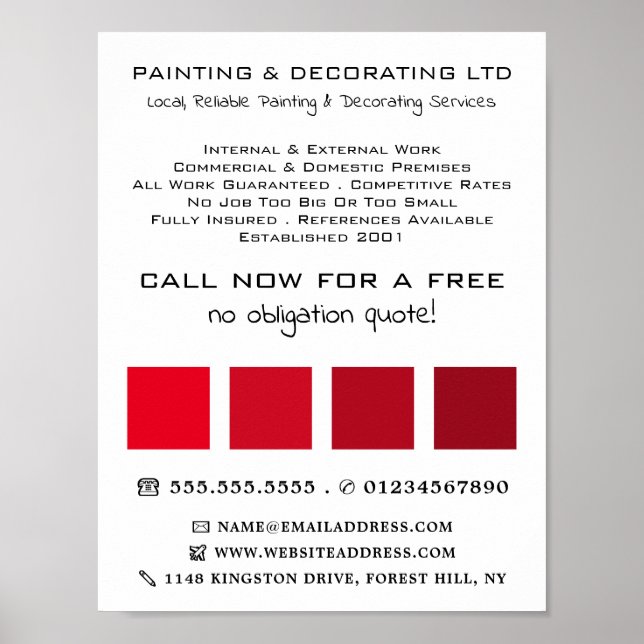 Rote Ombre-Quadrate, Maler und Dekorator Poster (Vorne)