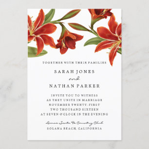 Rote & Orange Amaryllis-Blumen-Hochzeitseinladung Einladung