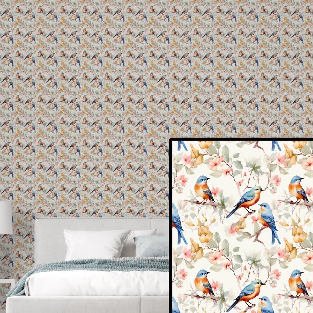 Rote Orange Blaue Vögel auf Herbsttöne Tapete (Von Creator hochgeladen)