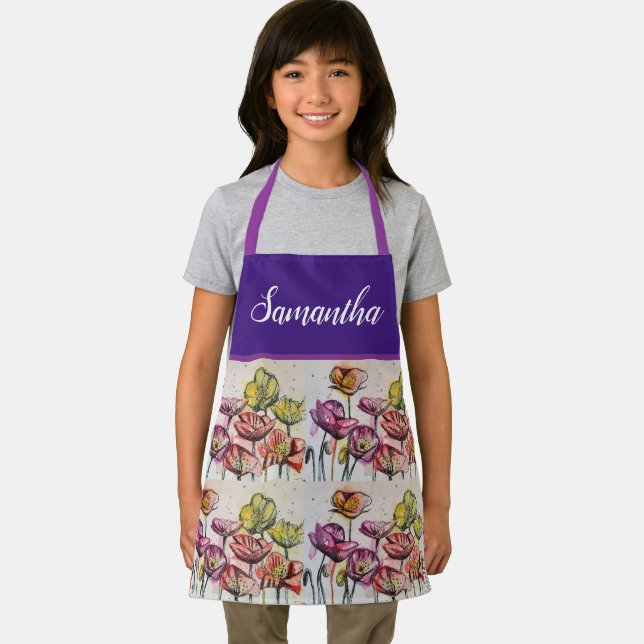 Rote Orange Gelbe Mohn Blume Pappies Girls Schürze (Insitu)