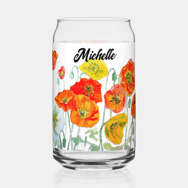 Rote Orange Gelbe Mohnblumen Klatschmohn Blumen Dosenglas (Vorderseite)