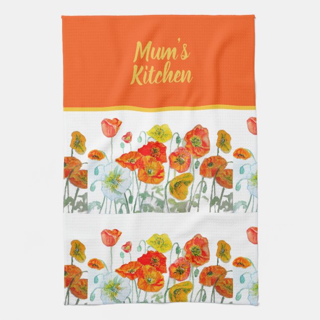 Rote Orange Gelbe Mohnblumen Klatschmohn Blumen Geschirrtuch (Vertikal)