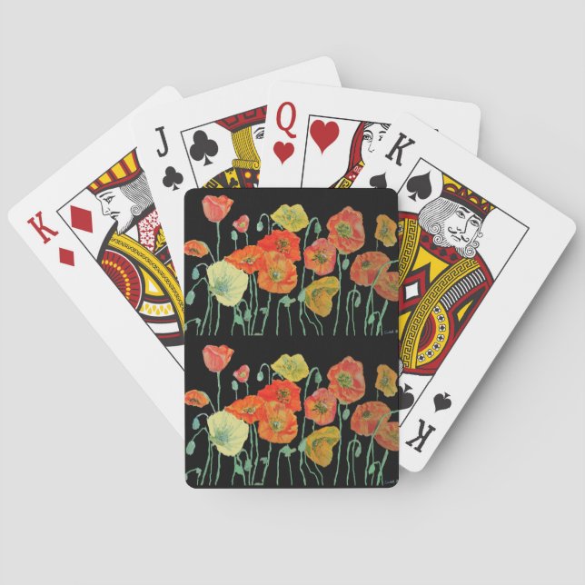Rote Orange Mohn Aqua Blumen Spielkarten Set (Rückseite)