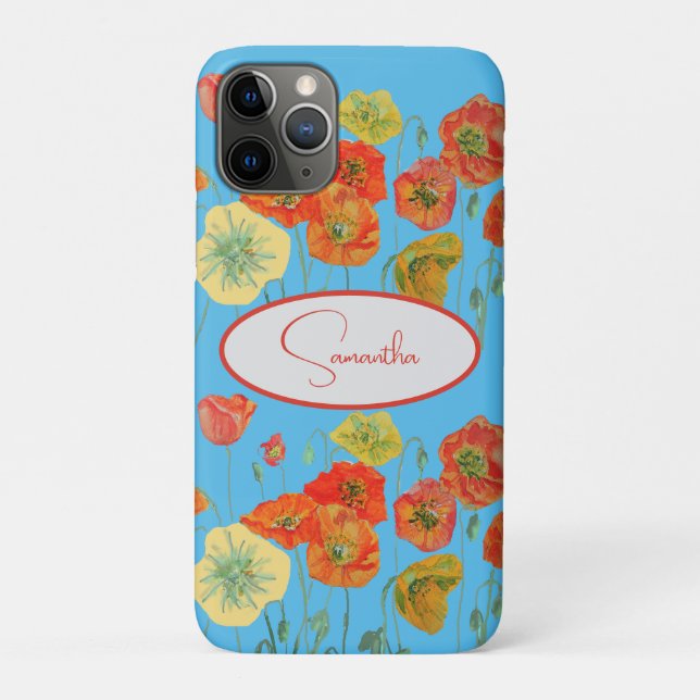 Rote Orange Mohn Mohnblumen floral Blau Mädchen Na Case-Mate iPhone Hülle (Rückseite)