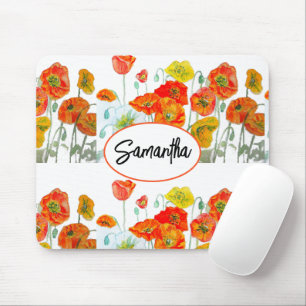 Rote Orange Mohn-Wasserfarben-Blumen-Schleife Mousepad