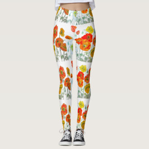 Rote Orange Mohnblume Aquarell Mohn Leggings