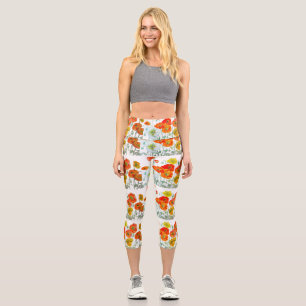 Rote Orange Mohnblume Aquarell Mohnblumen Capri Leggings