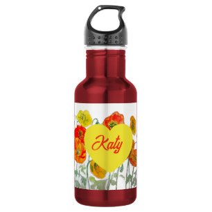 Rote Orange Mohnblume Aquarell Mohnblumen Edelstahlflasche