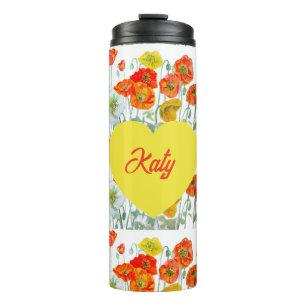 Rote Orange Mohnblume Aquarell Mohnblumen Thermosbecher