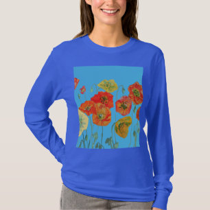Rote Orange Mohnblume Blumen Wasserfarben Kunst Bl T-Shirt