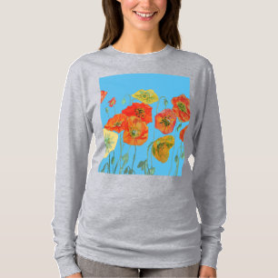 Rote Orange Mohnblume Wasserfarben Blume T-Shirt