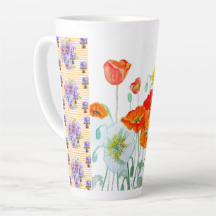 Rote Orange Mohnblumen Aquarell Frau Malerei Milchtasse
