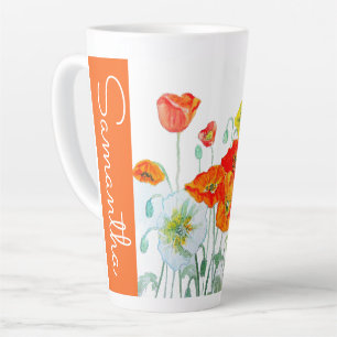 Rote Orange Mohnblumen Aquarell Frau Malerei Milchtasse