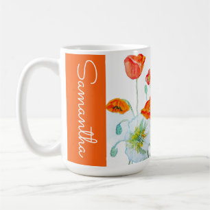 Rote Orange Mohnblumen Aquarell Frau Mohn Kaffeetasse