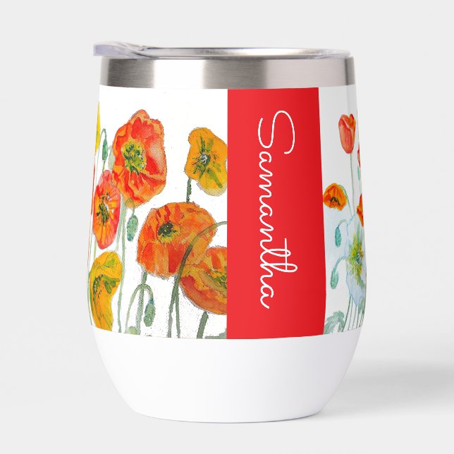 Rote Orange Mohnblumen-Aquarell-Frauenname (Rechts)