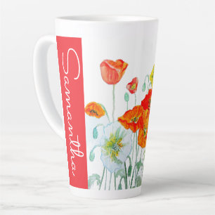 Rote Orange Mohnblumen-Aquarell-Frauenname Milchtasse