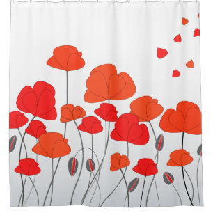 Rote orange Mohnblumen Duschvorhang