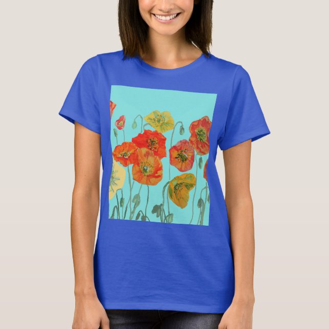 Rote Orange Poppy Frische Pasta machen Blume T-Shirt (Vorderseite)