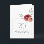 Rote Orange Rose Wasserfarbe Flora 70. Geburtstag Karte<br><div class="desc">Rot und Orange Rose Wasserfarbe Floral 70. Geburtstagskarte. Moderne Blumenkarte zum 70. Geburtstag mit schönen Aquarellfarben-Rose und Zweigen und zwei Rahmen. Sie können das Alter und die Meldung innerhalb der Karte ändern.</div>