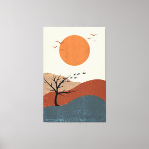 Rote, orange und beige farbige Illustrationsmauer Leinwanddruck