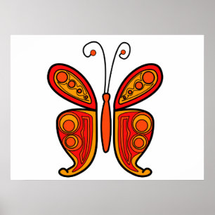 Rote Orange- und Gelbe Schmetterlingskunst Poster