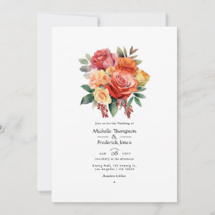 Rote, orange und salbeifarbene florale Hochzeit Einladung