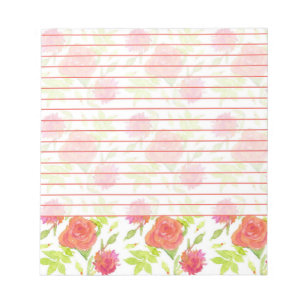 Rote Orangefärbte Rose Aquarellfarben Blume Linier Notizblock